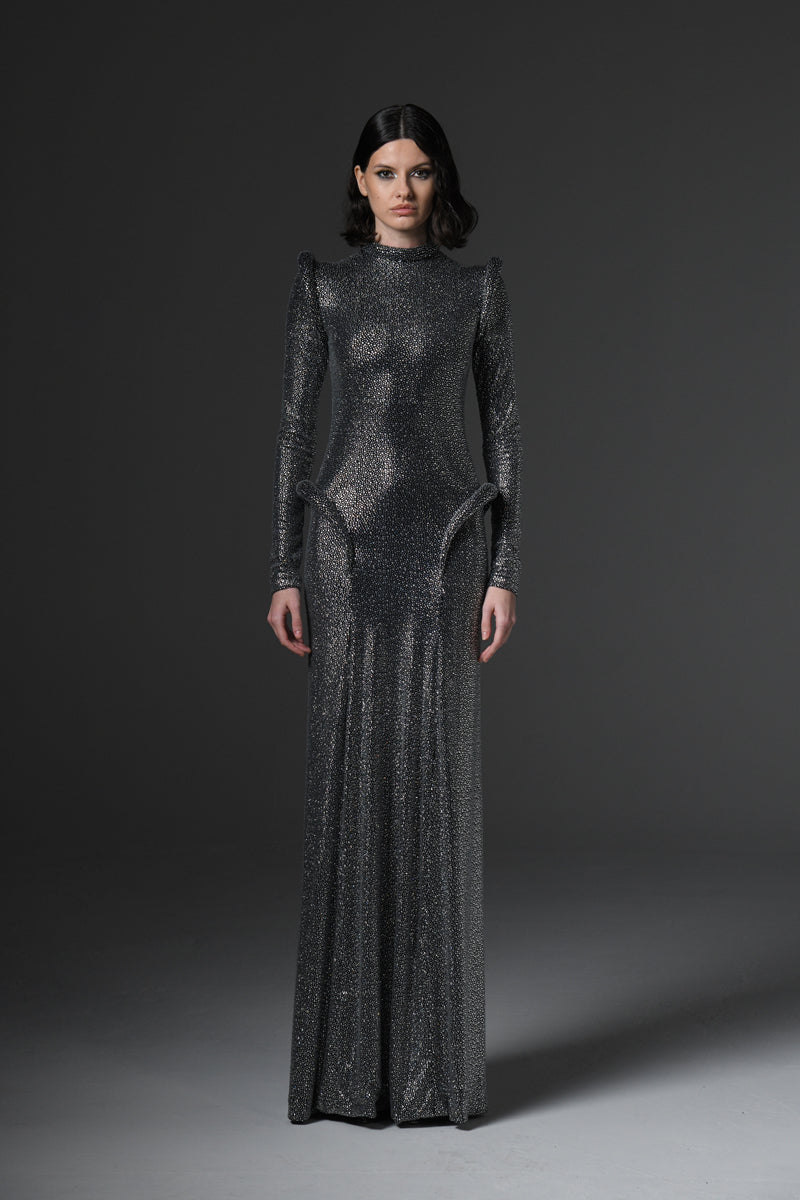 Crystal studded jersey dress with long sleeves Crystal studded jersey dress with long sleeves