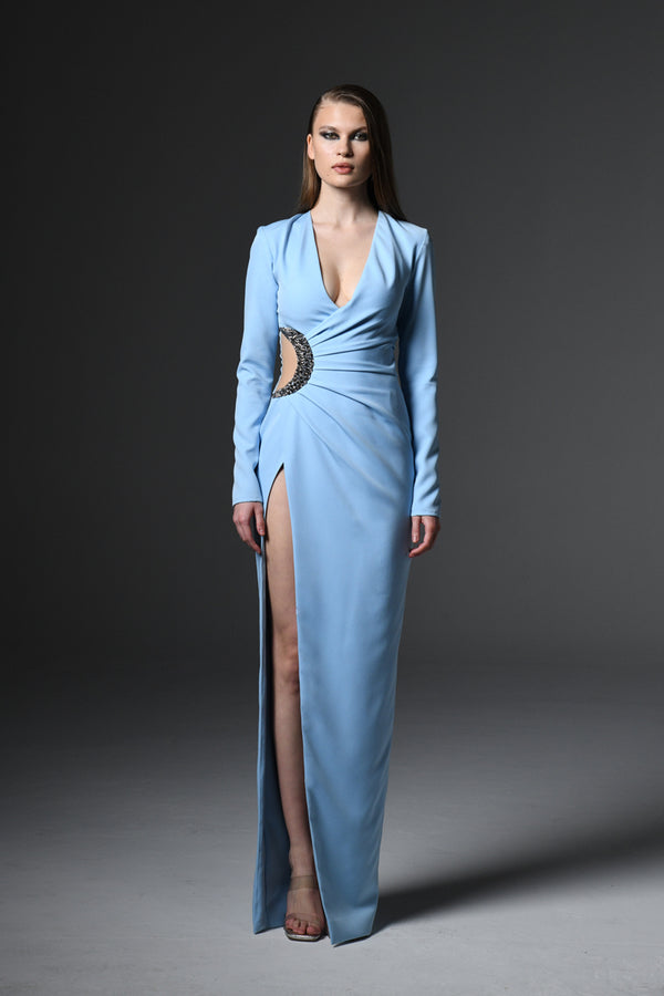 Light blue v-neck crêpe dress