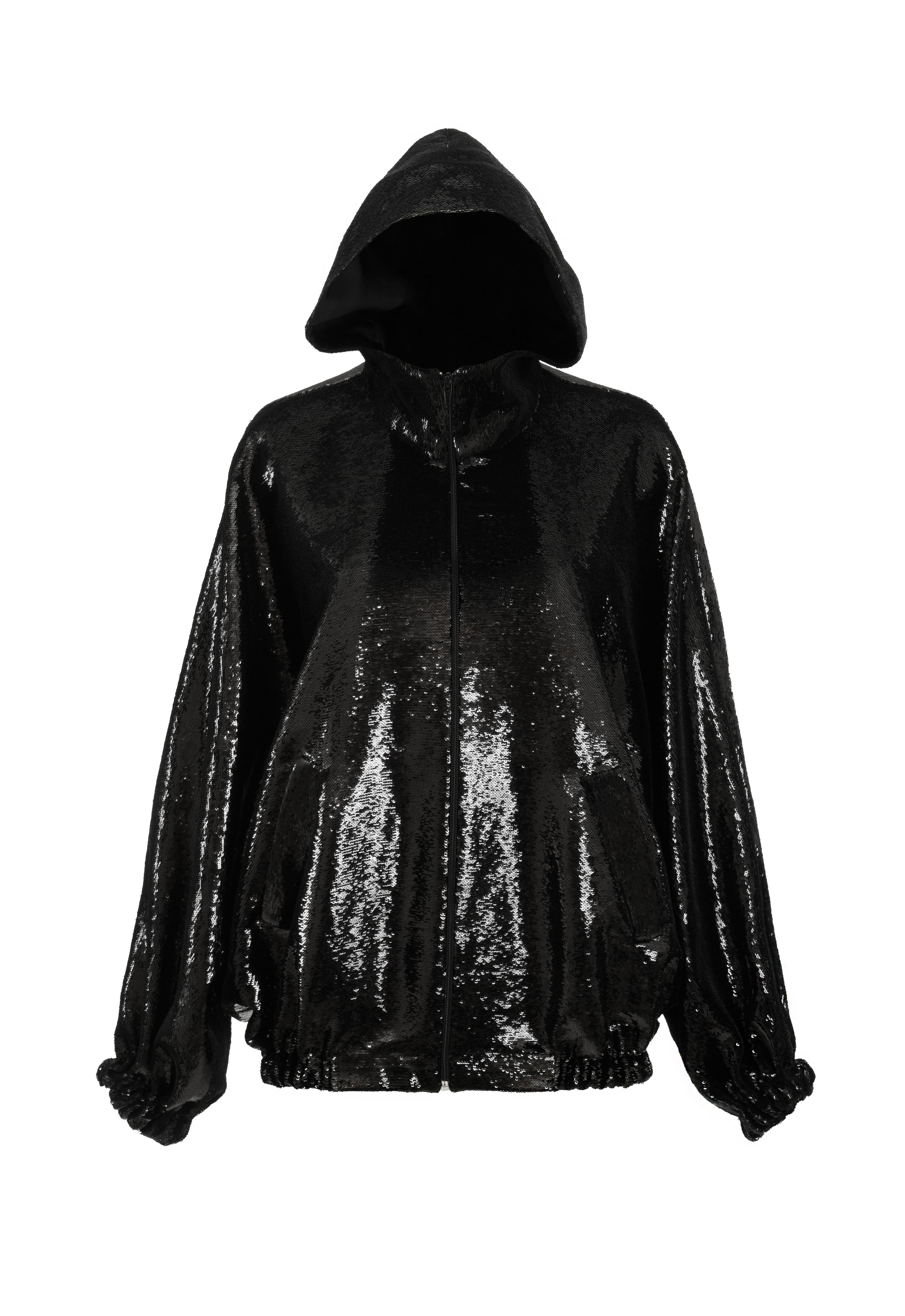 Black sequined zip-up hoodie
