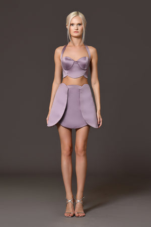 Purple silk satin radzimir top and skirt