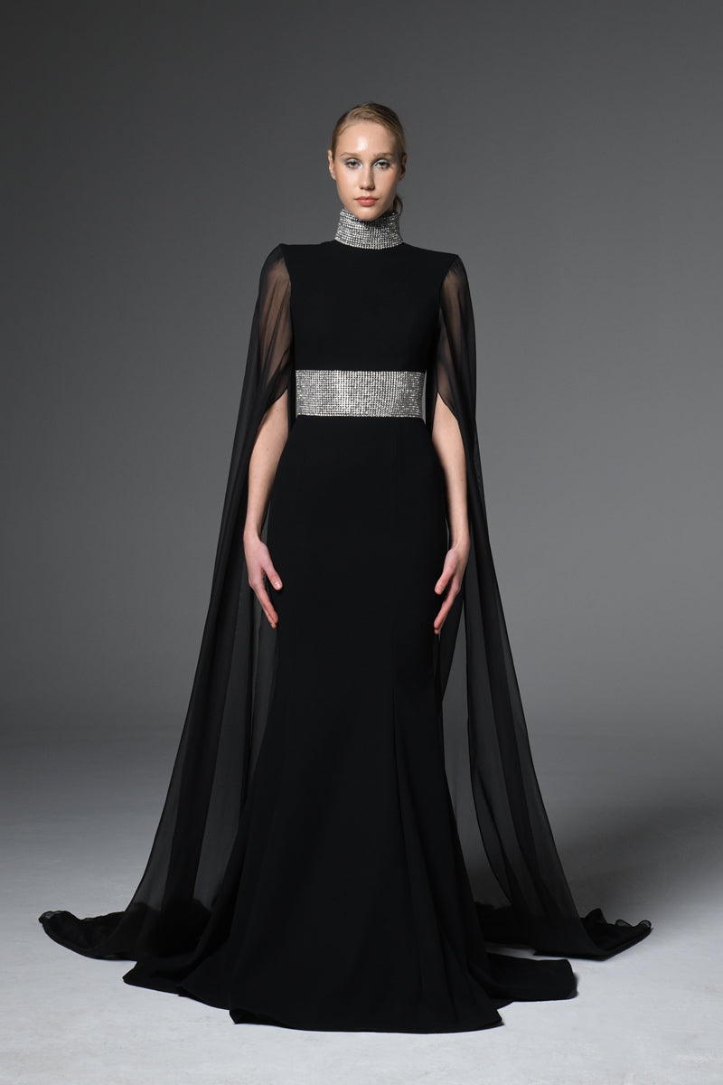 Black crpe dress with chiffon sleeves Black crpe dress with chiffon sleeves