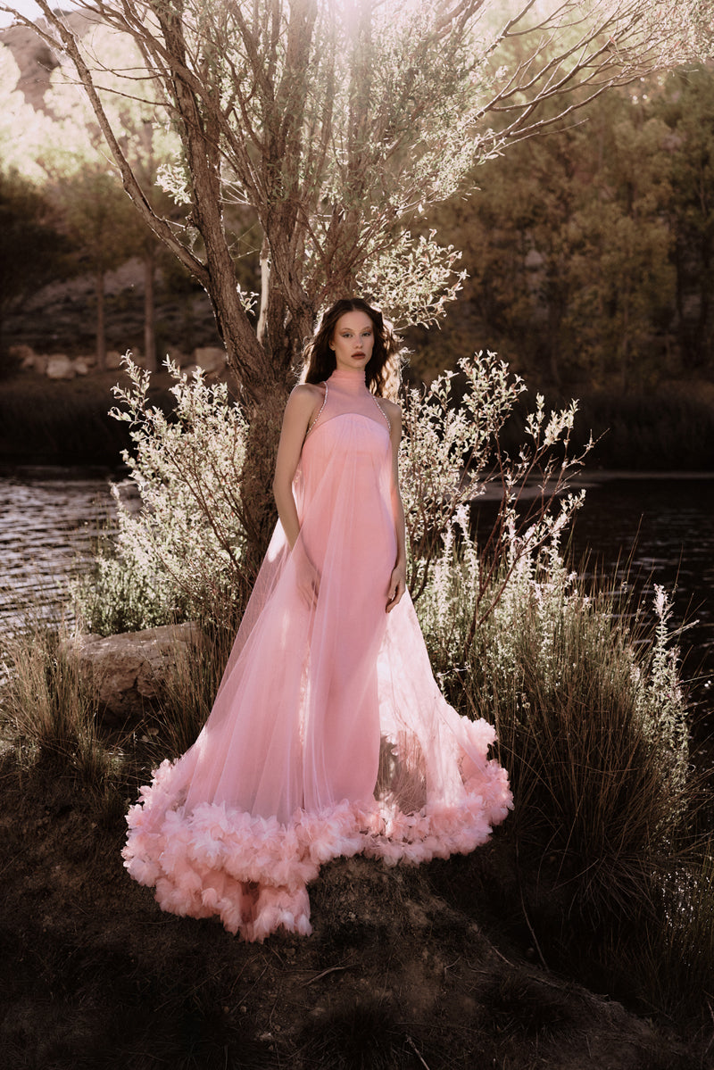 embroidered overlay dress Strapless blush pink crêpe dress, layered under a halter neck tulle with floral hemline and crystal embroidered detailing Color:SIENNA-ROSE Short Dress – Red sleeveless cocktail dresses Summer Made in