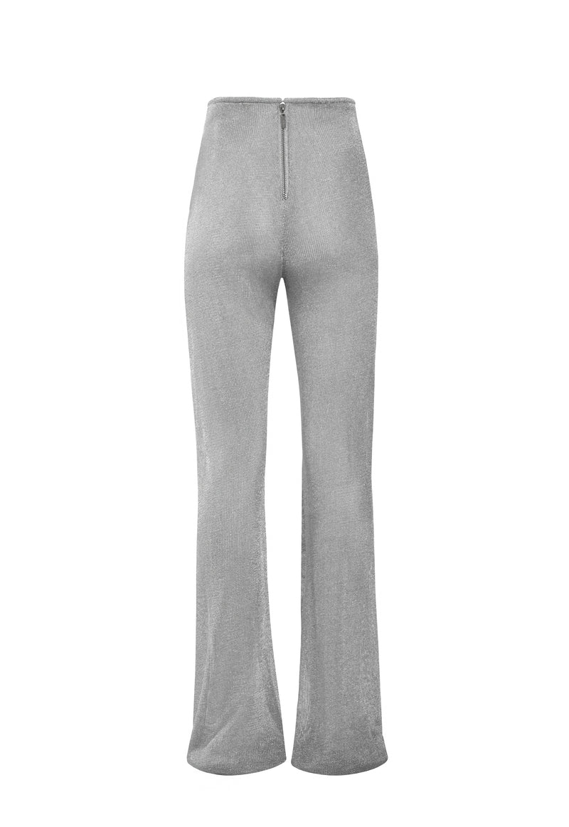 Flared silver mesh trousers