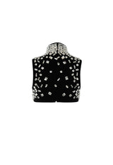 High necked crystal embroidered cropped top 