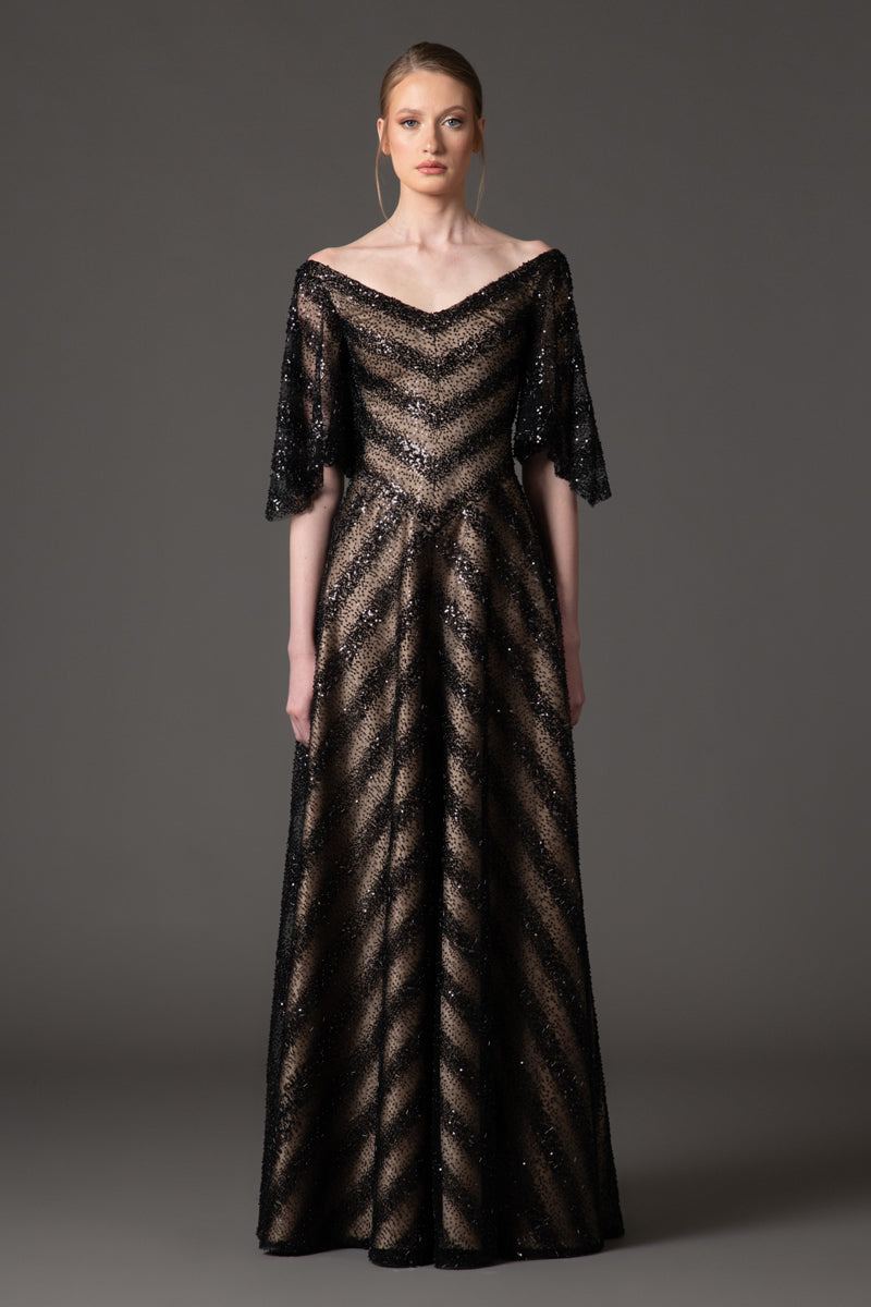 green emerald velvet dress Embroidered Tulle Party Dress-Black main image 1