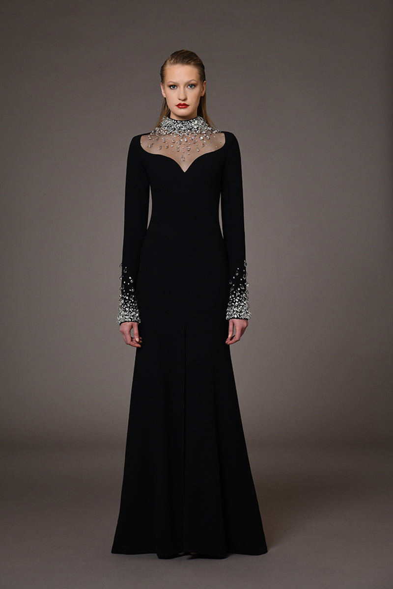 black dress embroidery design Exclusive black dress with Zardosi hand embroidery on sleeves  Sujatra