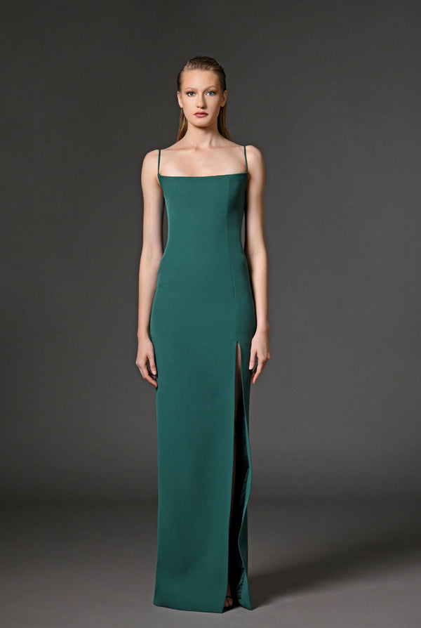 Green crêpe sleeveless dress