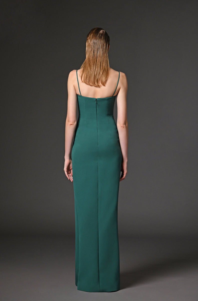 Green crêpe sleeveless dress