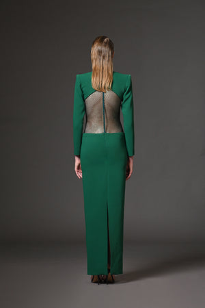 Green cut-out dress with net embroidery