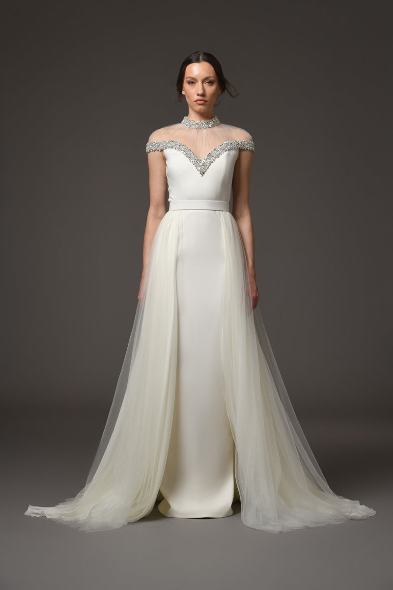 ivory chiffon dress Ivory V Neck Chiffon Boho Beach Wedding Dress-Bridelily main image 0