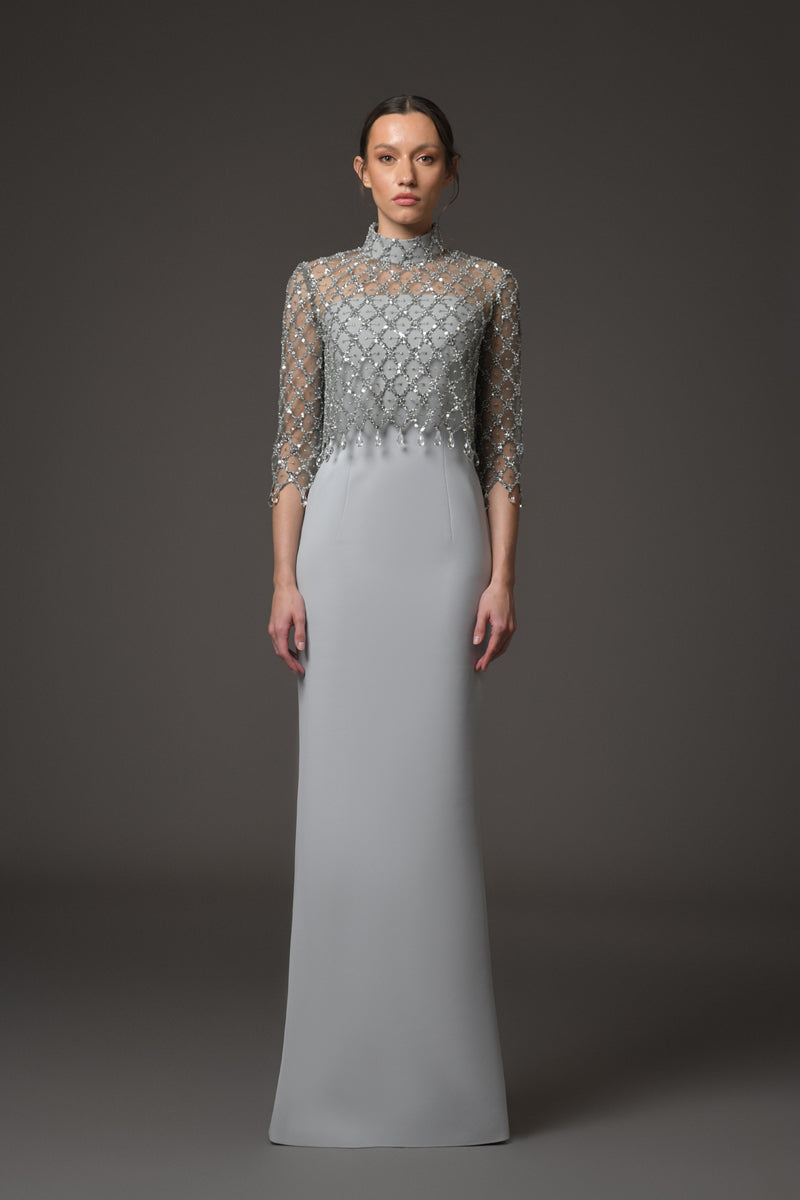 Tulle embroidered bolero with crepe dress