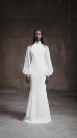 Ivory white dress with puffy sleeves
