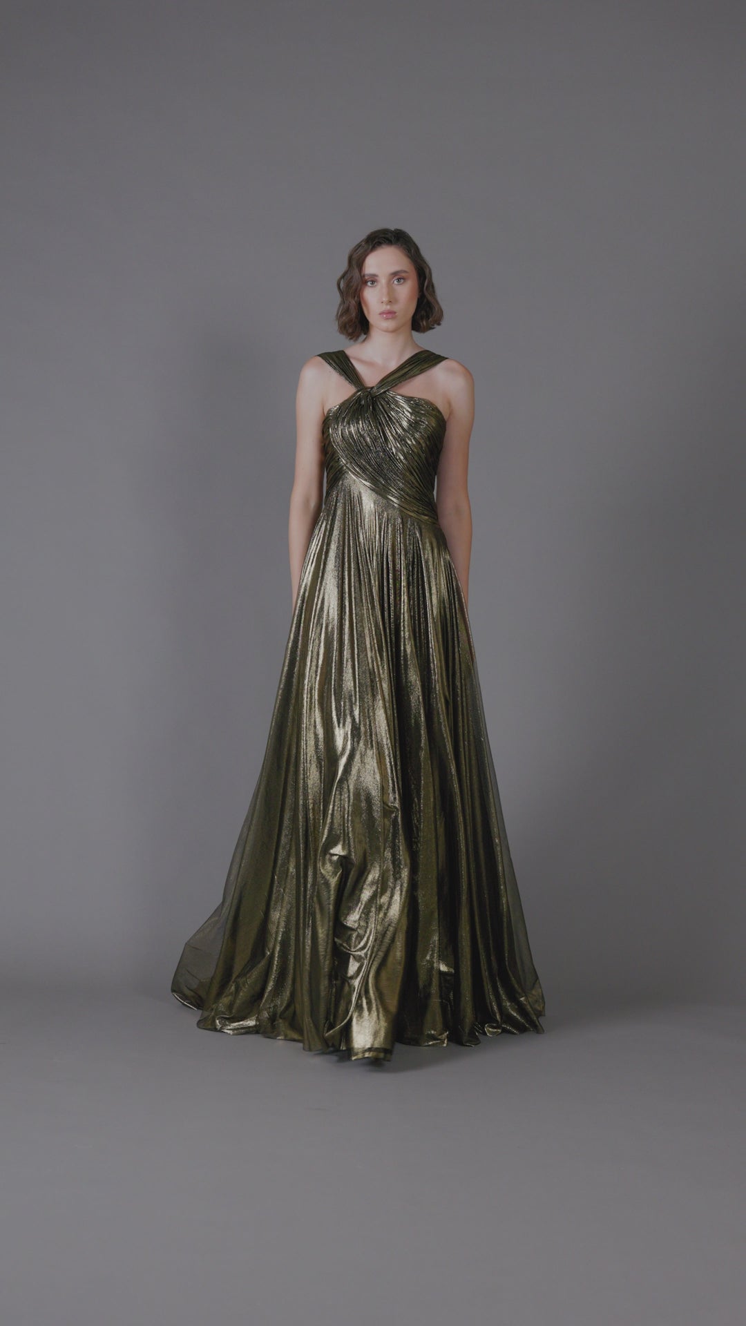 gold dress in silk tulle