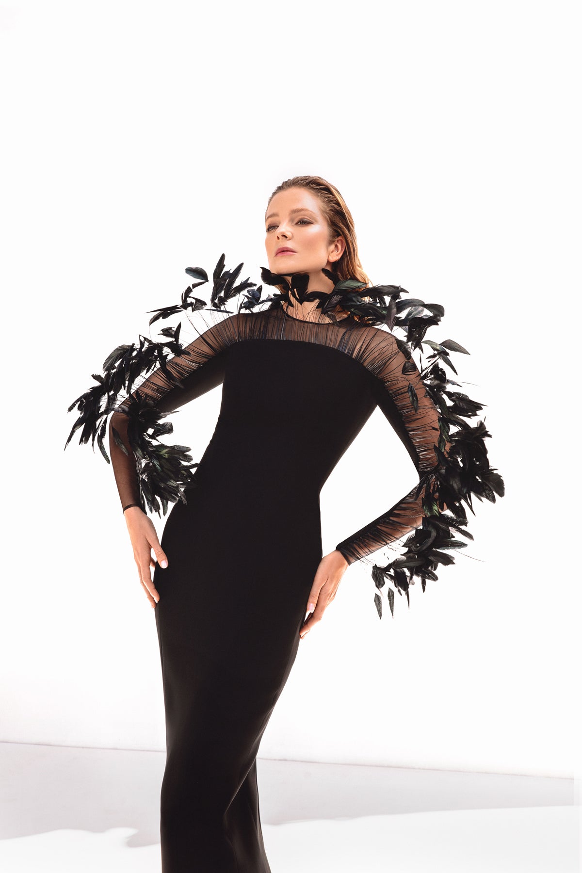 column dress long sleeve Black column dress