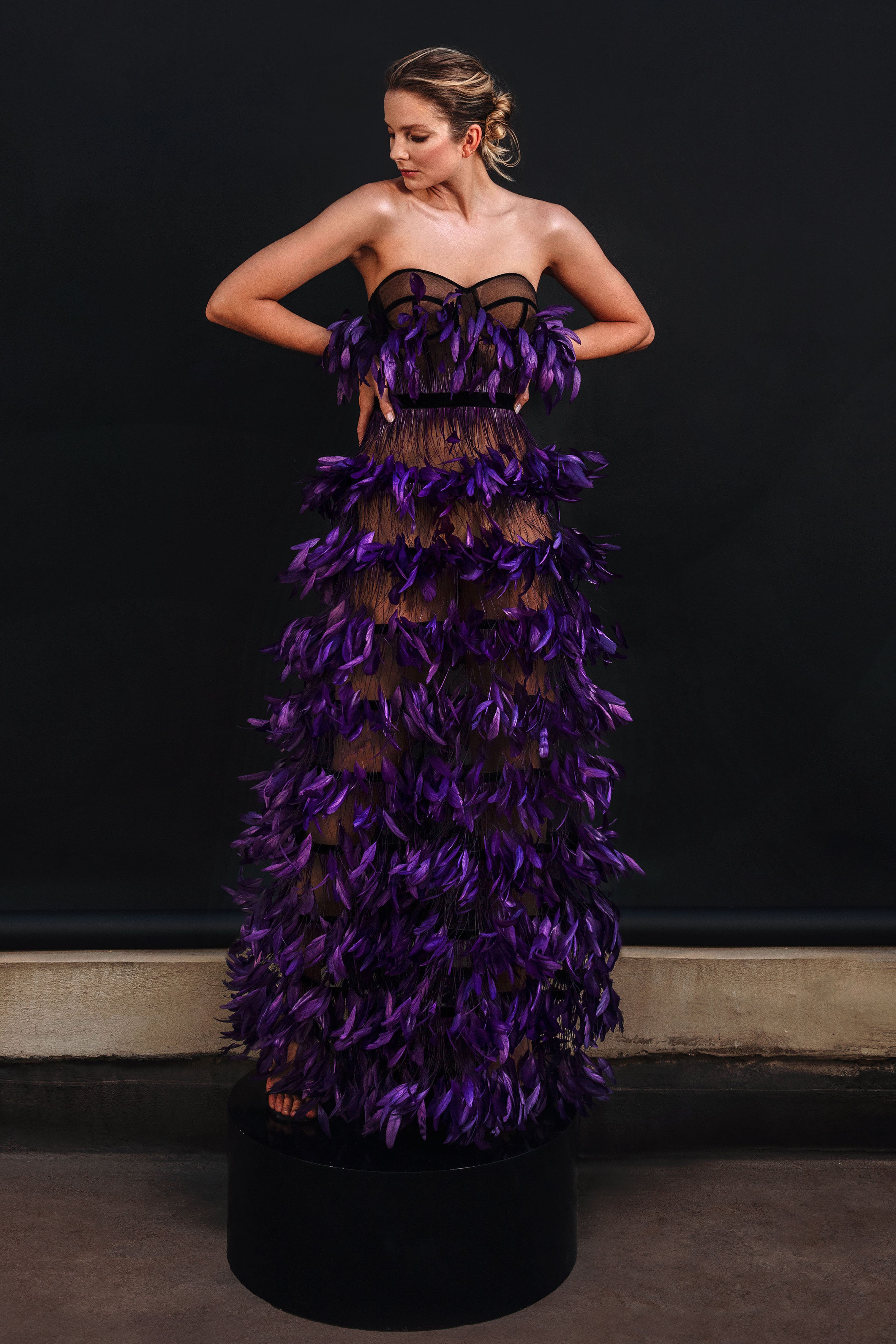 Purple feathered dress