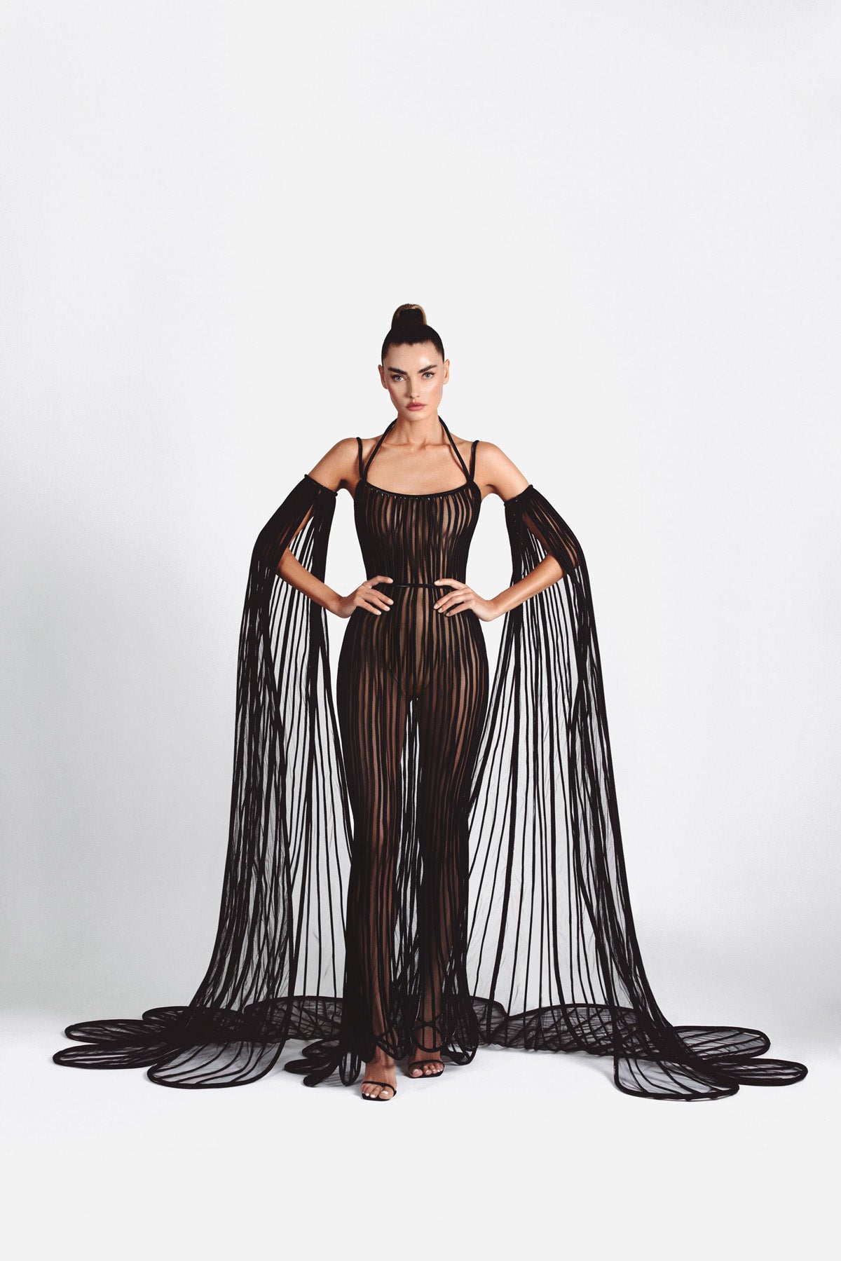 Sheer mermaid signature dress in black latex and tulle