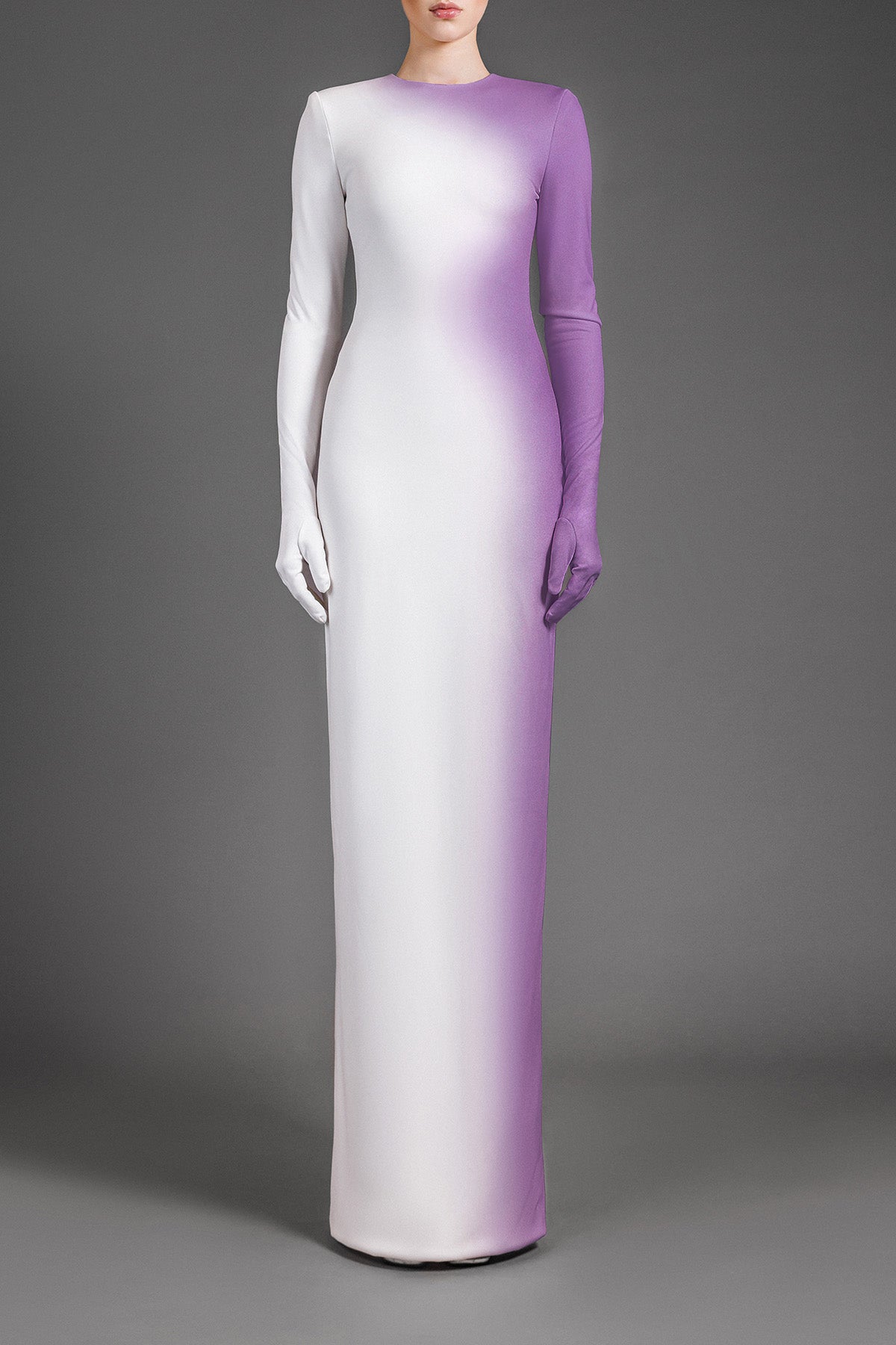 strapless open back dress White crêpe dress with a print ombré and built-in gloves