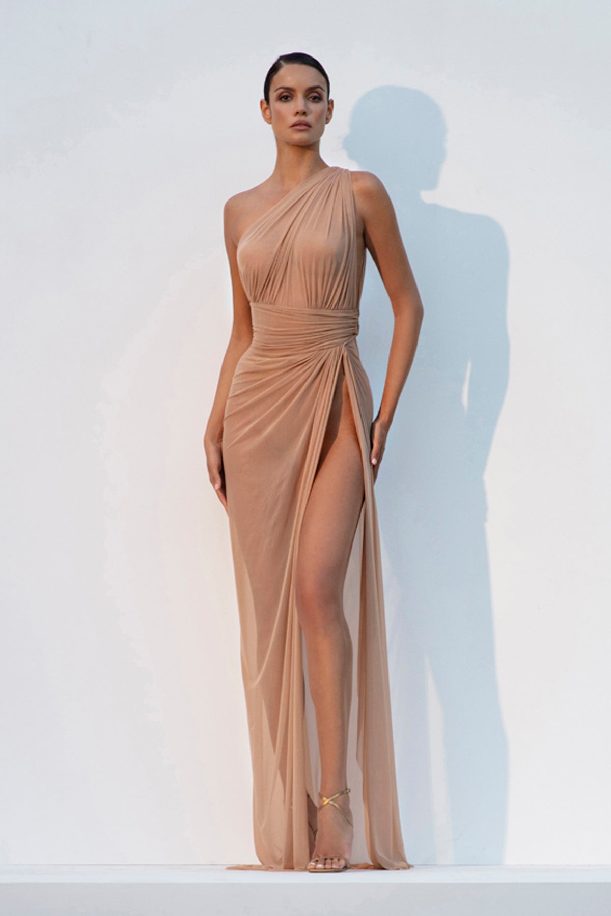 Nude tulle draped dress
