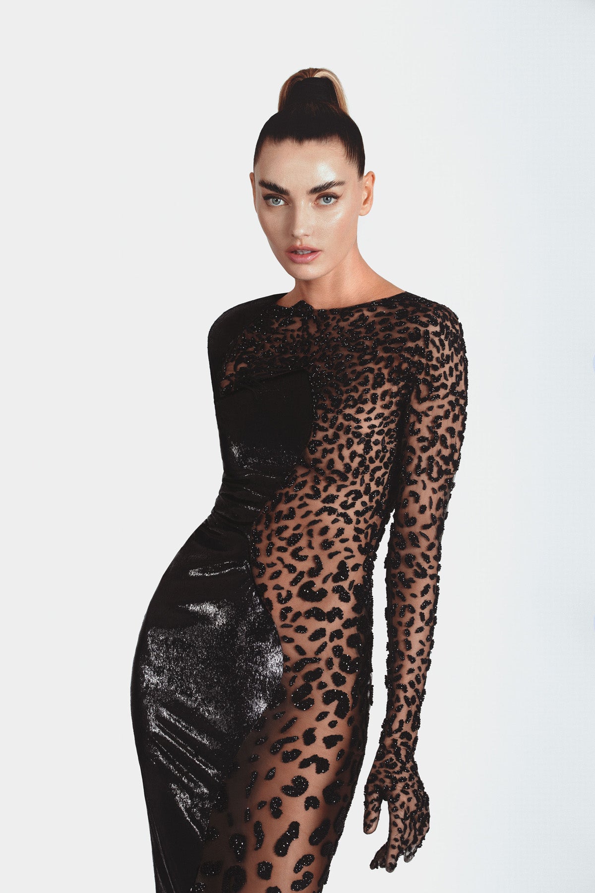 Slinky back shimmer lurex velvet gown