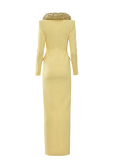 Light yellow coat dress with embroidered neckline