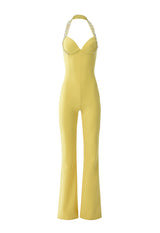 Yellow corseted jumpsuit with embroidery