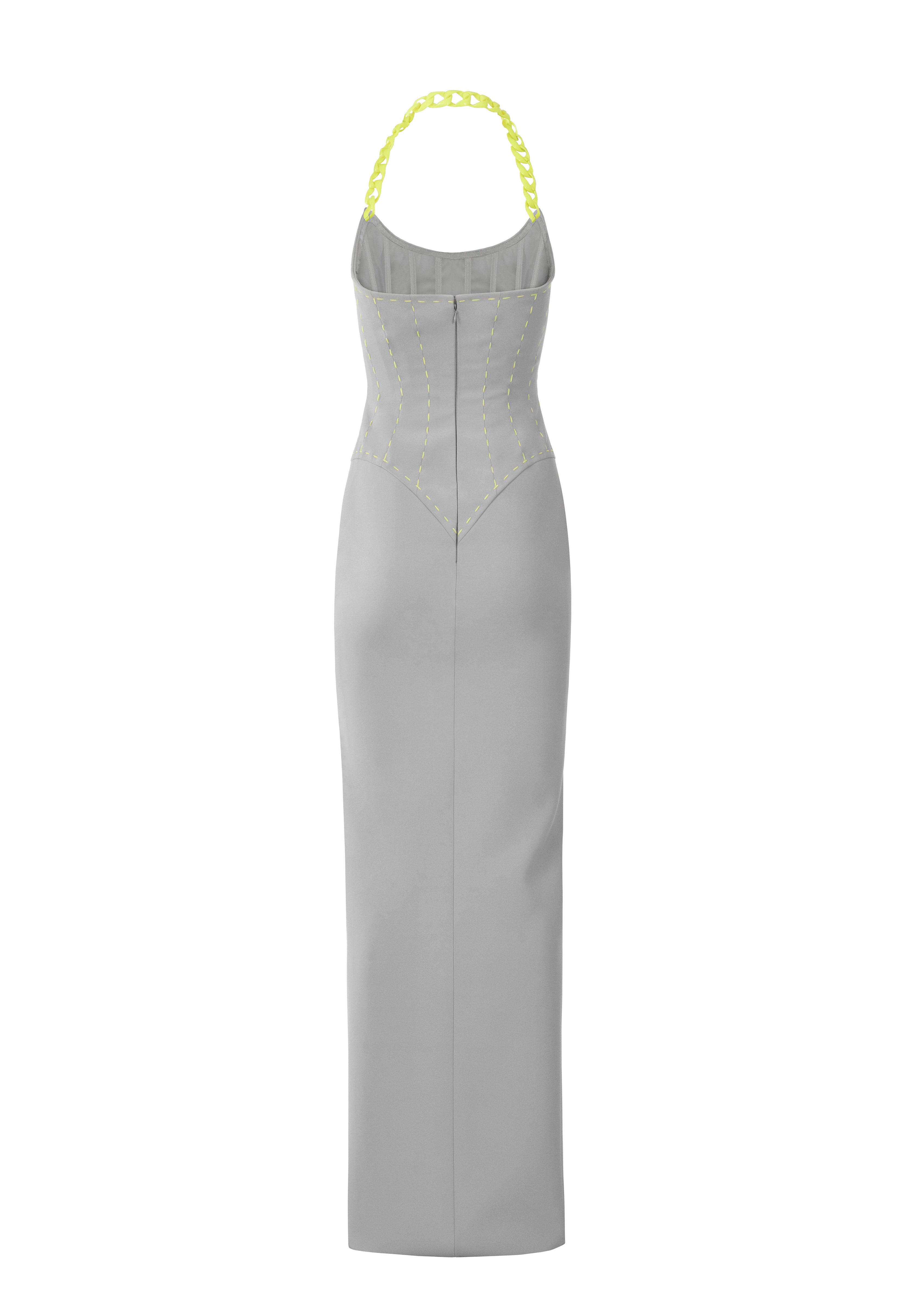 Grey corseted dress with neon chain