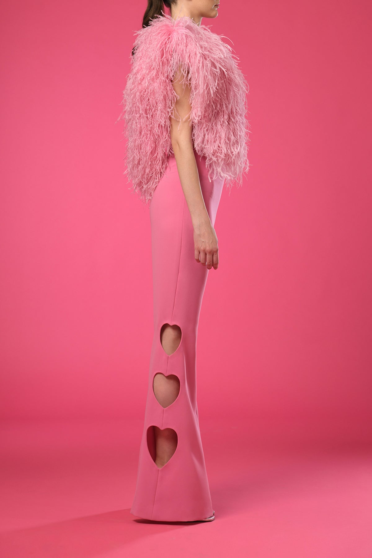 Heart shaped feathers top and pants with cutouts