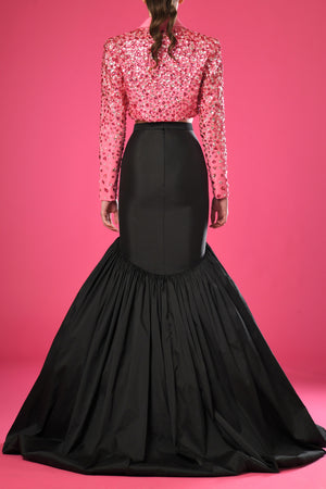 Taffeta skirt with crystals embroidered jacket 
