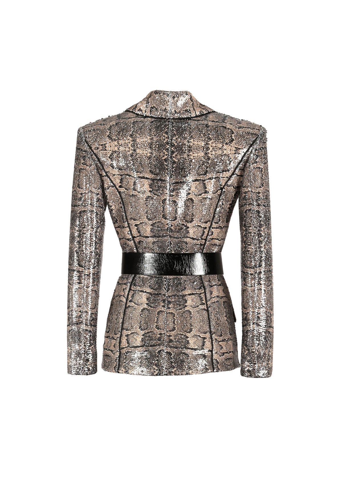 Embroidered snakeskin blazer with black belt
