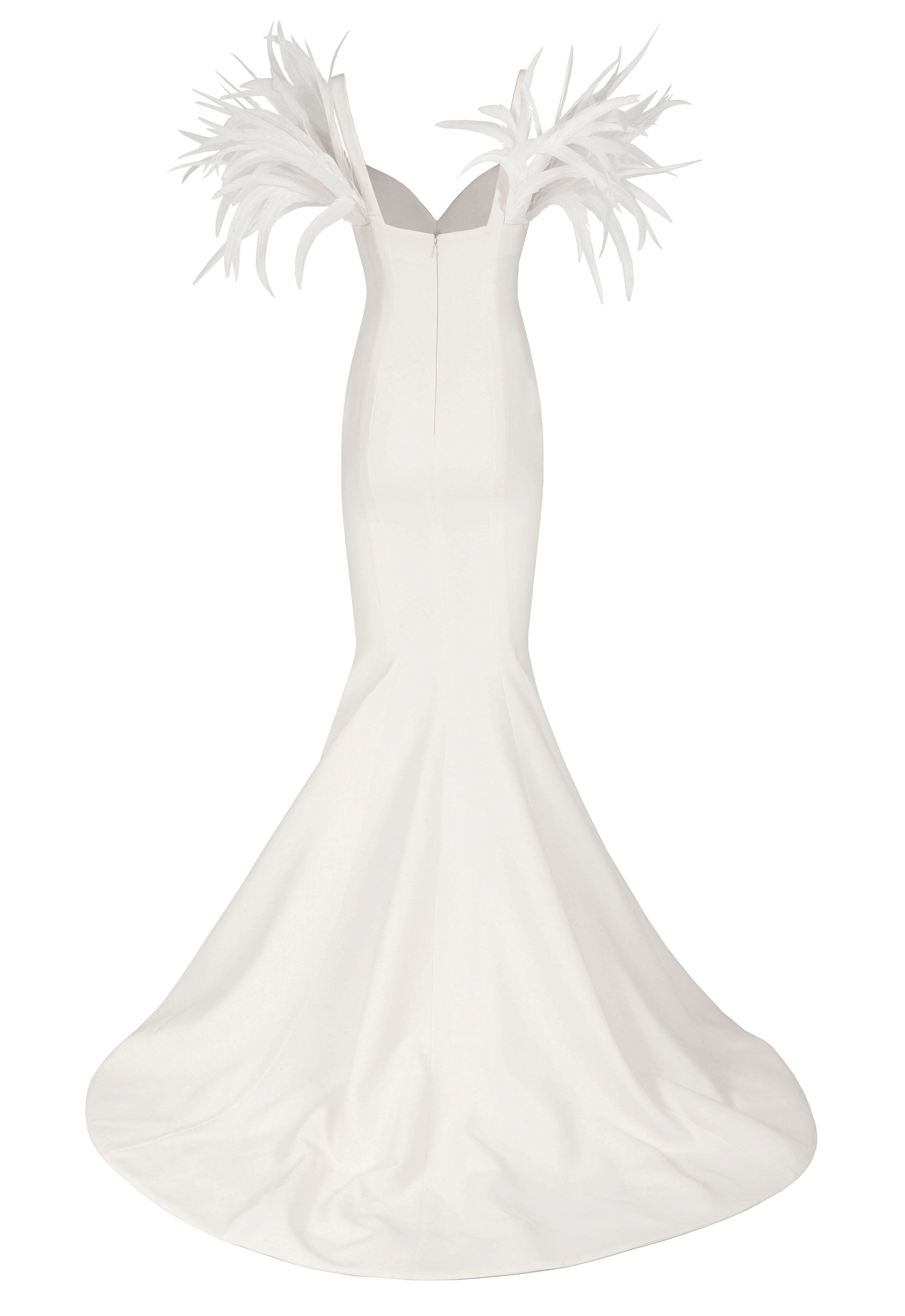 White silk crêpe mermaid gown with train