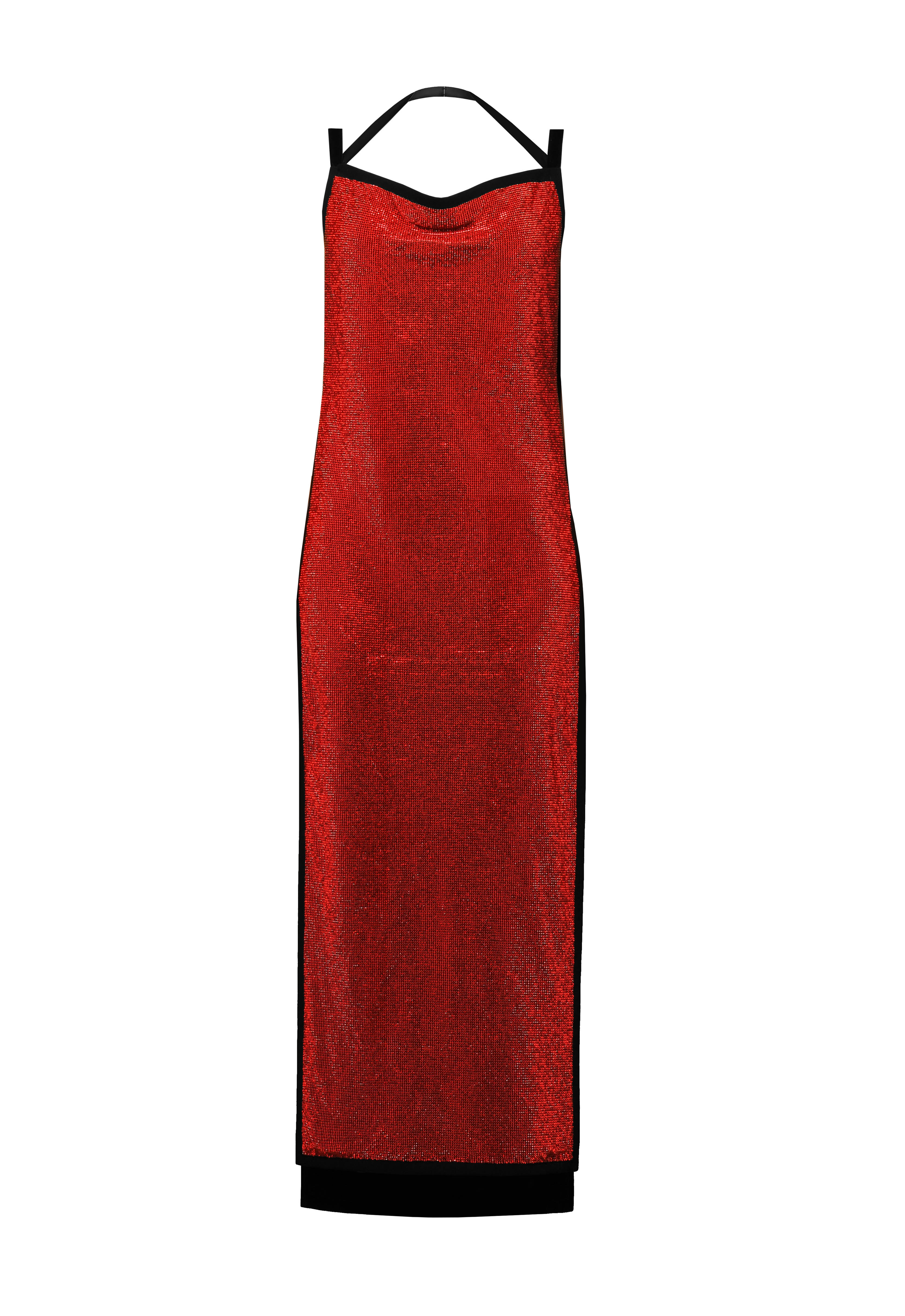 Red chainmail dress with black side cutouts