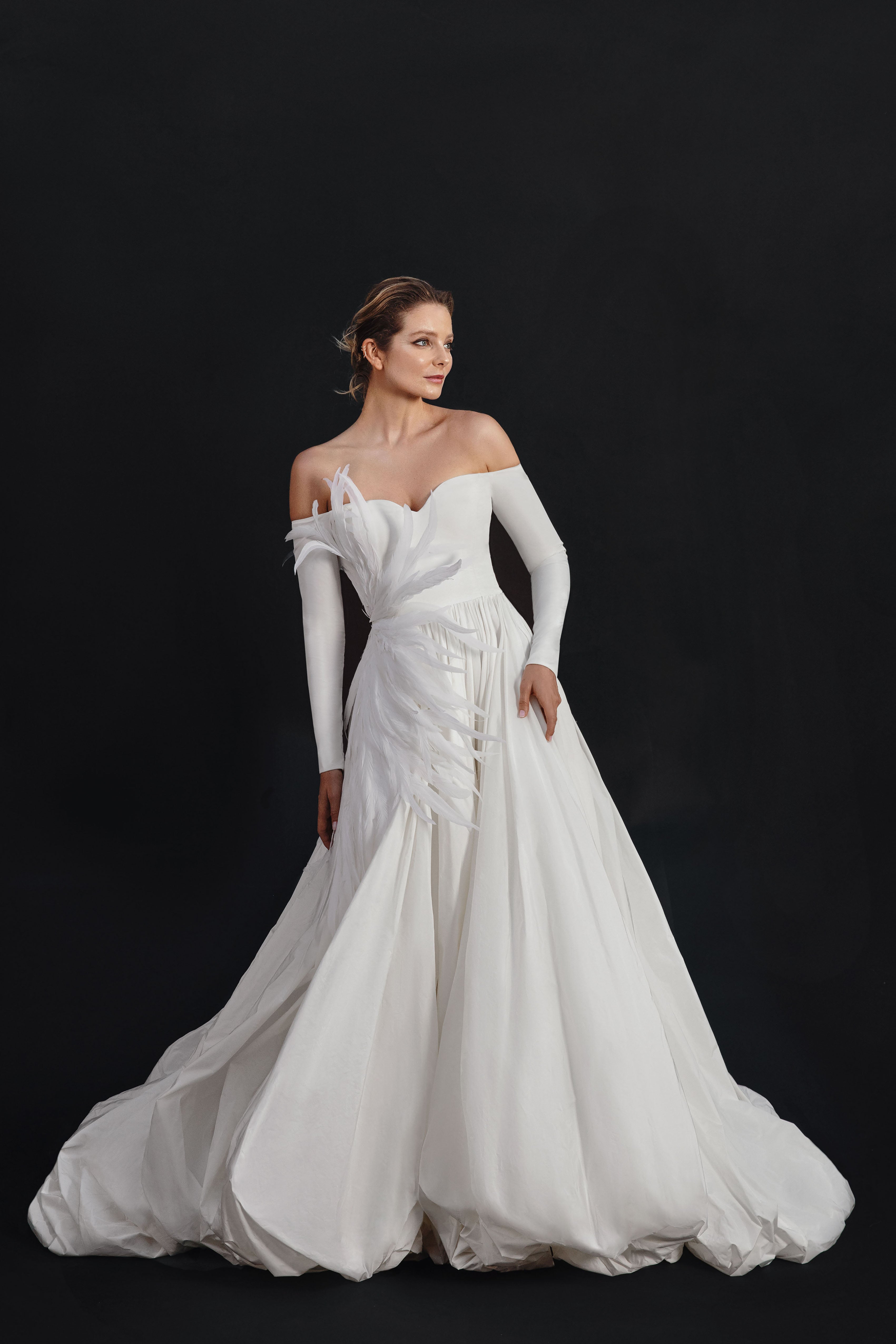 Ivory silk taffeta puffball gown