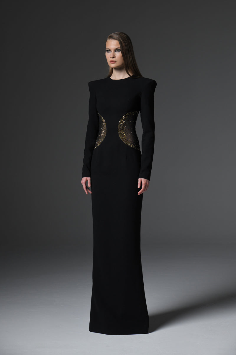 Black Crêpe Dress with Crystal Embroidery