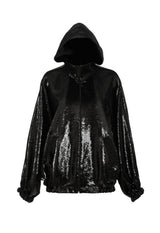 Black sequined zip-up hoodie 
