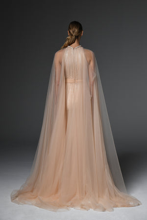 Crystal studded gown layered with tulle