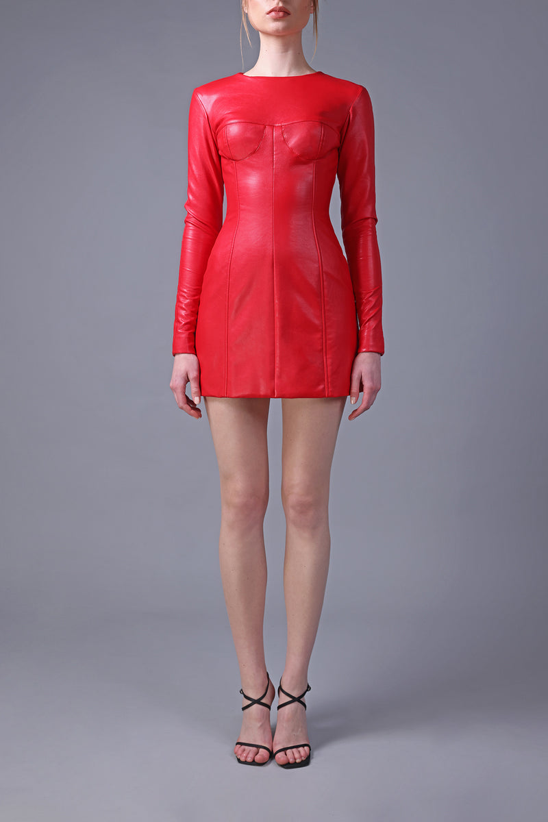 Short leather dress with long sleeves