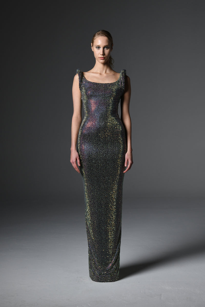 Fully crystal studded sleeveless dress