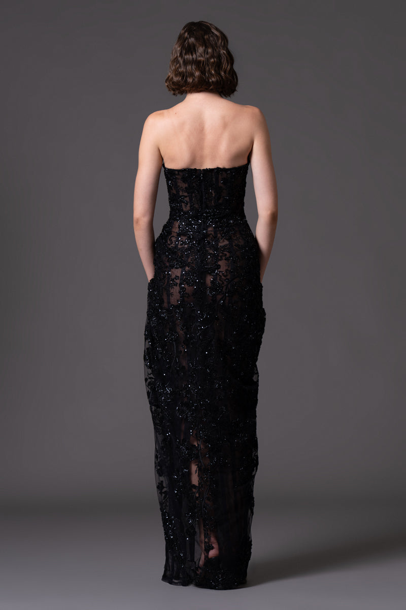 Strapless embroidered tulle gown - back