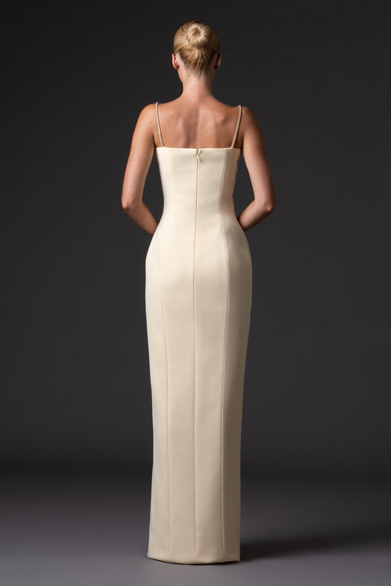 Crêpe dress with baguette embroidered neckline and straps - back 