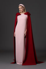 Pink crêpe abaya with open bow cape sleeves