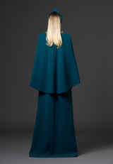 Teal crêpe abaya with embroidered neckline