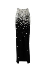 Crystal embroidered black column skirt