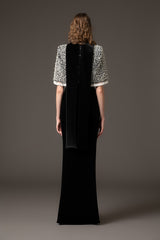 Black velvet dress paired with a fully embroidered bolero‭