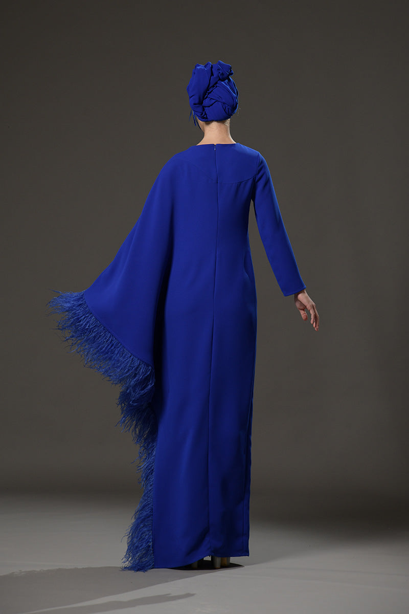 Royal blue abaya with feathers
