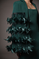Green blazer cape with feathers