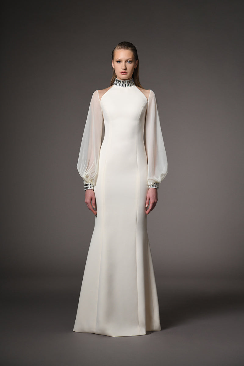 Ivory white dress with puffy sleeves