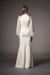 Ivory white dress with puffy sleeves