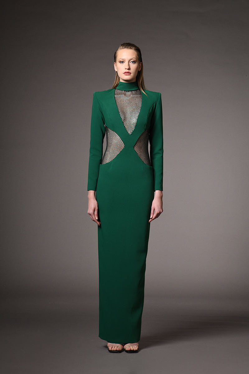 Green dress with net embroidery