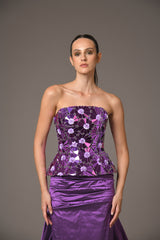 Purple Corset with intricate floral patterns embroidered with mirror plexiglass