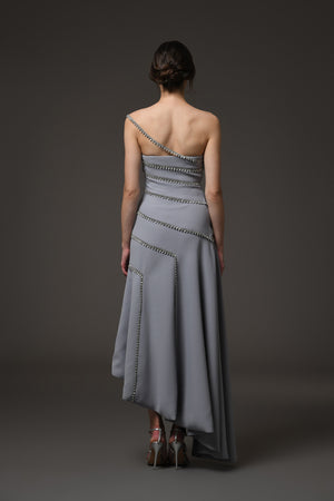 Grey crêpe dress with embroidery